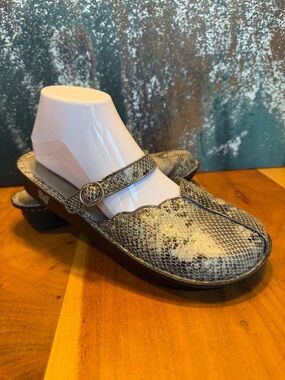Alegria Boho Snakeskin Leather Mary Jane Clog‎ Mule Gray/Black (GUC)